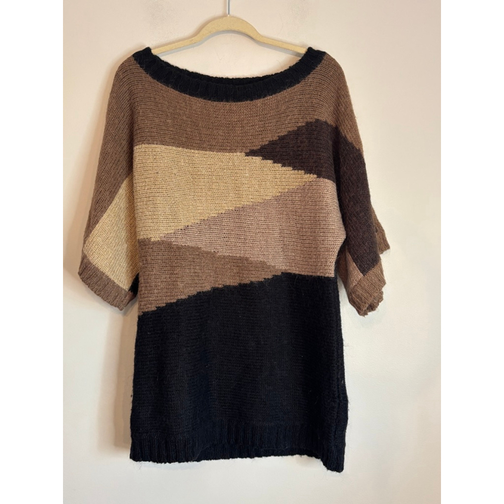 Zara Black Brown Colorblock Alpaca Blend Sweater Medium